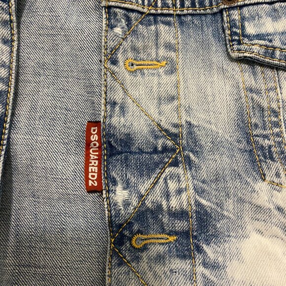Dsquared2 Dan Distressed White Paint Wash Jean Jacket Size L - Picture 4 of 11